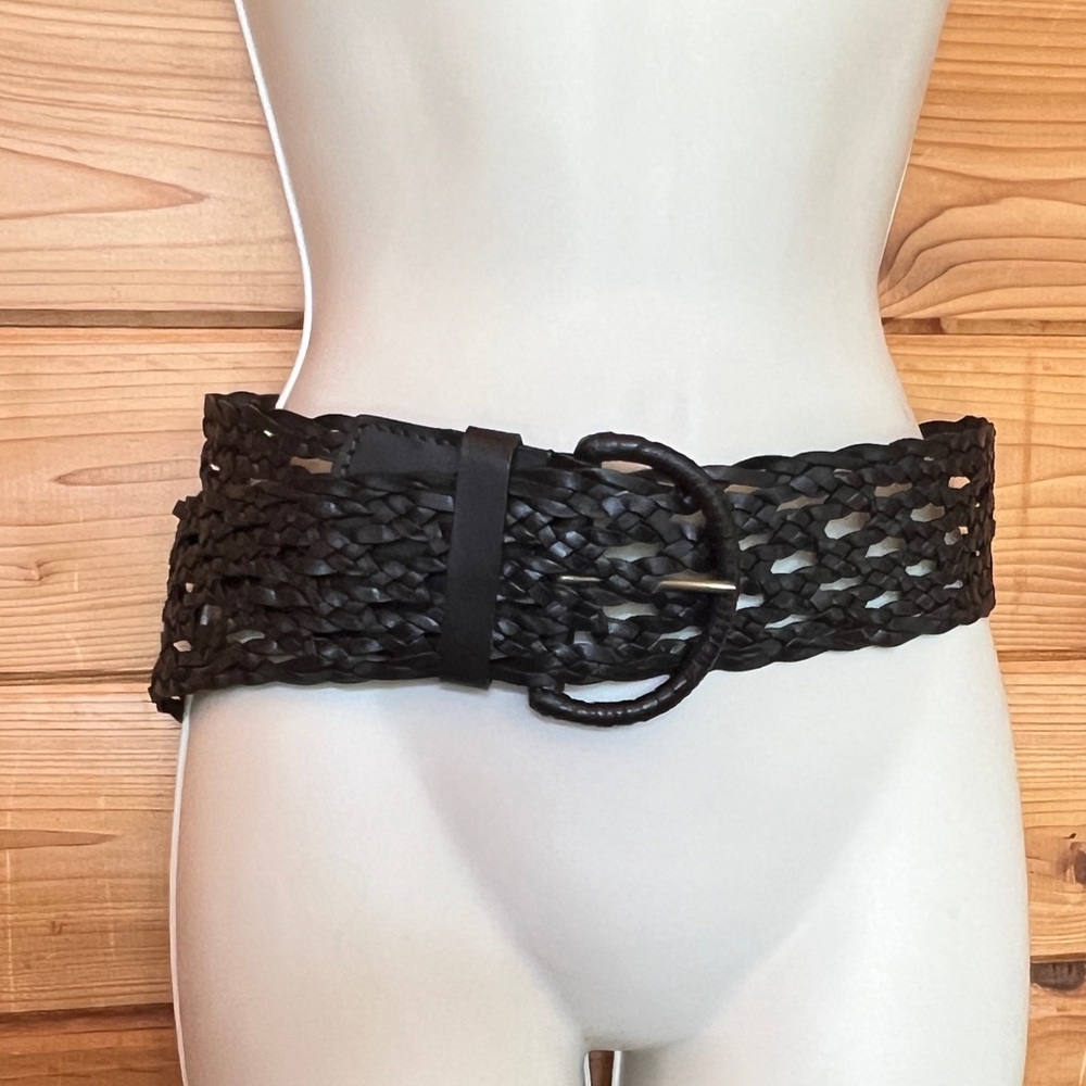 Loft Brown Leather Wide Braided Woven Belt XS